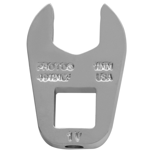 PROTO J4911MCF open-end wrench head, silver, 11mm, close-up on white background.