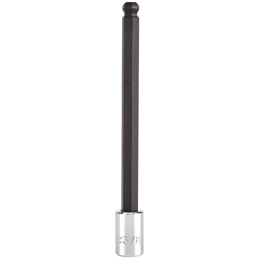 PROTO J4912BD long hex bit socket with black hex shaft and silver base, vertical view on white background.