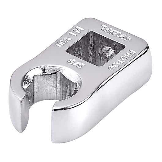 Photo of a PROTO J4912HFL chrome crowfoot wrench head, angled view on white background.