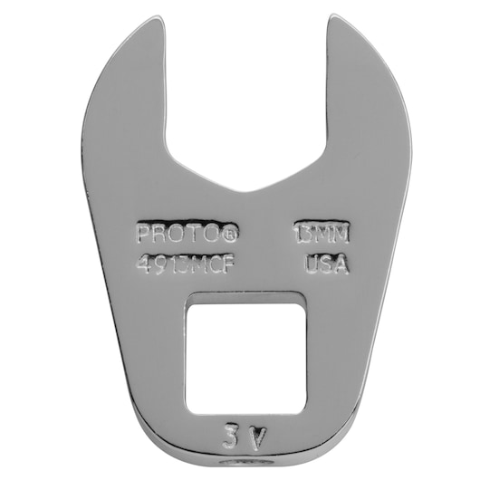 PROTO J4913MCF open-end wrench head, silver finish, front angle, photography of tool accessory.