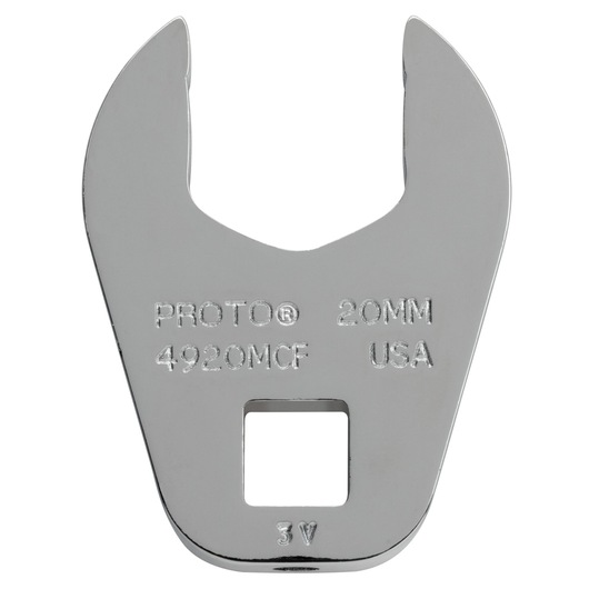PROTO J4920MCF 20mm open end wrench head, chrome finish, front angle on white background.