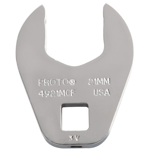 PROTO J4921MCF open-end crowfoot wrench 21mm, chrome finish, front view on white background.