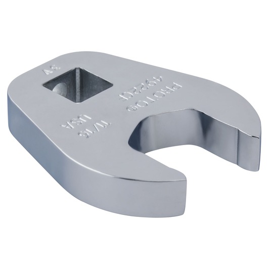 PROTO J4922CF chrome open-end crowfoot wrench head, engraved size, angled view on white background.