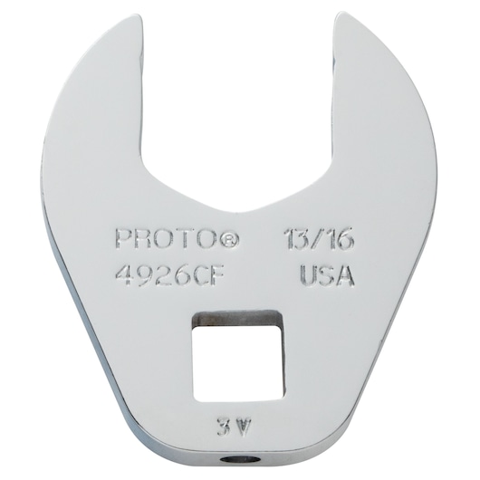 Photo of a PROTO open-end crowfoot wrench head, SKU J4926CF, silver finish, front view on white background.