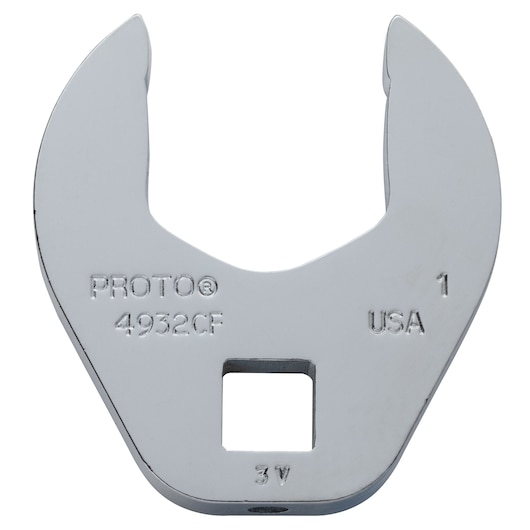 PROTO J4932CF chrome open-end crowfoot wrench head, front angle on white background.