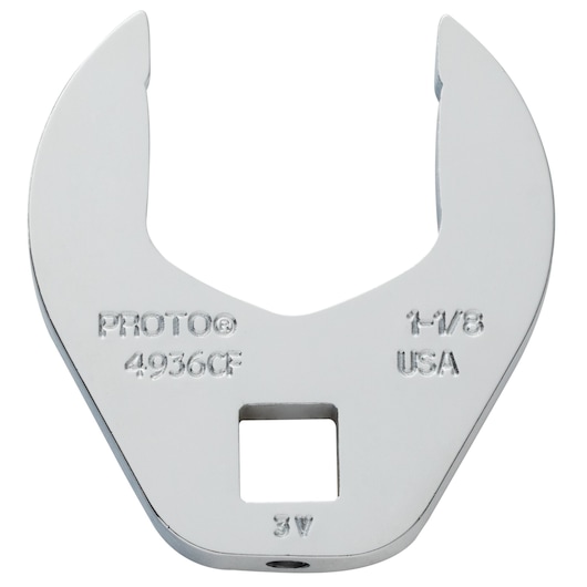 PROTO J4936CF chrome-finished open-end crowfoot wrench shown on white background, front angle.