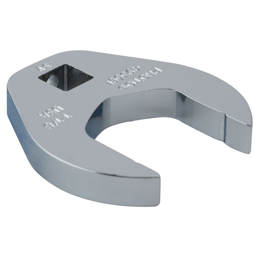 Photo of PROTO J4936CF chrome crowfoot wrench, open end tool shown on white background, angled view.