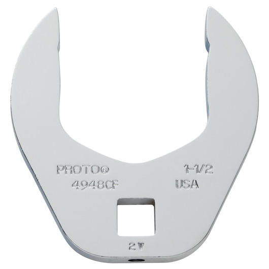 Photo of PROTO J4948CF open-end crowfoot wrench, 1-1/2 inch size, chrome finish, front view on white background.