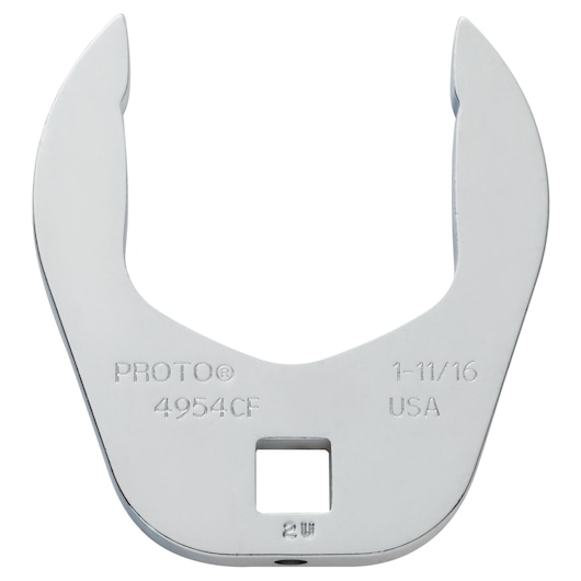 PROTO J4954CF open-end crowfoot wrench, polished chrome finish, square drive, front angle, white background.