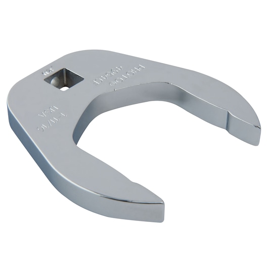 Photo of PROTO J4954CF chrome open-end crowfoot wrench on white background, angled view showing square drive.
