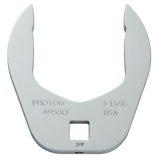 Photo of PROTO J4958CF open-end crowfoot wrench, silver, top view on white background.