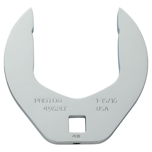 Photo of PROTO J4962CF chrome crowfoot wrench head, square drive, front angle on white background.