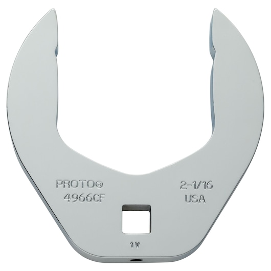 PROTO J4966CF large chrome open-end crowfoot wrench, straight-on angle, product markings visible.