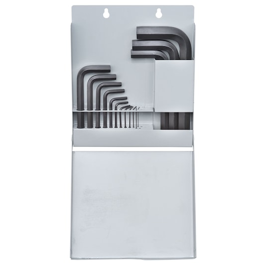 PROTO J4988M hex key set in metal holder, black finish, front angle photo, assorted sizes visible.