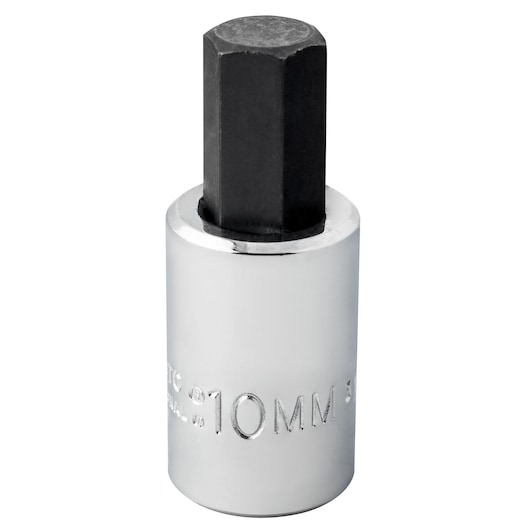 PROTO J4990-10MST hex bit socket 10mm, chrome finish, product front angle on white background.