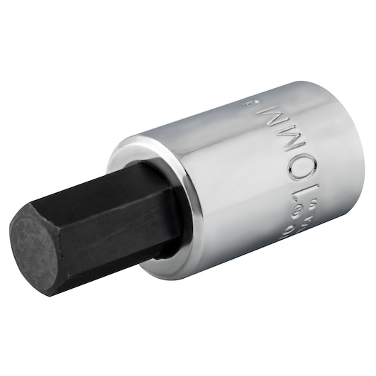 PROTO J4990-10MST hex bit socket with chrome finish, close-up angle on white background.
