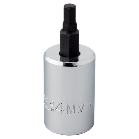 PROTO J4990-4MST 4mm hex bit socket with chrome finish, front angle on white background.