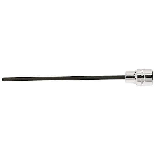 PROTO J4990-4MXL long hex bit socket, chrome and black finish, photographed on white background.