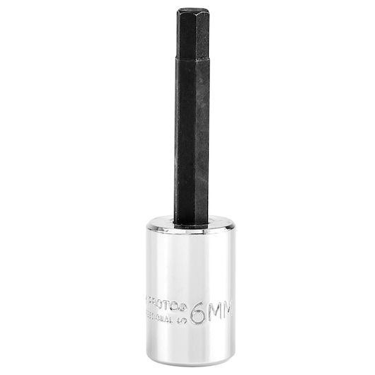 PROTO J4990-6M chrome hex bit socket 6mm, front view on white background.