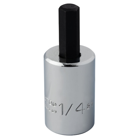 PROTO J49901/4ST hex bit socket, chrome finish, black hex head, product photography on white background.