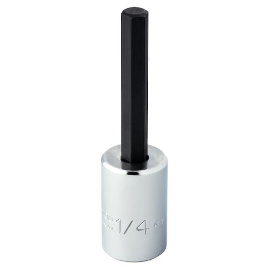 PROTO J49901/4 hex bit socket with black hex shaft and chrome socket, front angle on white background.