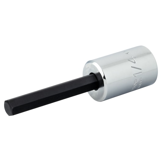 Photo of PROTO J49901/4 hex bit socket with chrome finish, side angle on white background.
