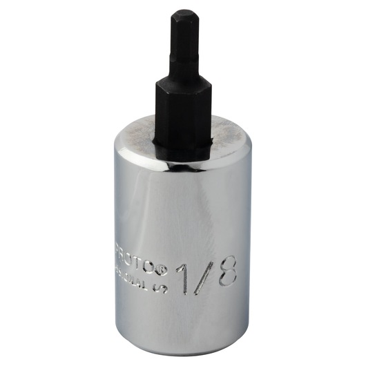 PROTO J49901/8ST chrome hex bit socket, 1/8 inch size, front angle on white background.