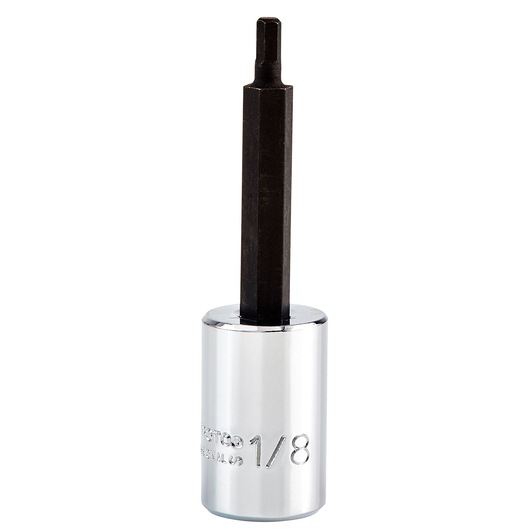 PROTO J49901-8 hex bit socket with black hex shaft and chrome finish, front angle on white background.