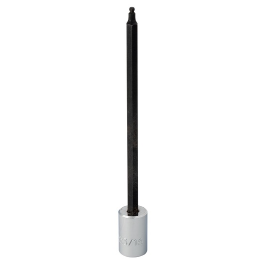 PROTO J49903/16ST hex bit socket, chrome base and black hex shaft, vertical angle, white background.