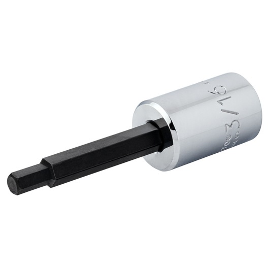 PROTO J49903/16 hex bit socket, shiny chrome finish with black hex tip, angled product photo on white background.
