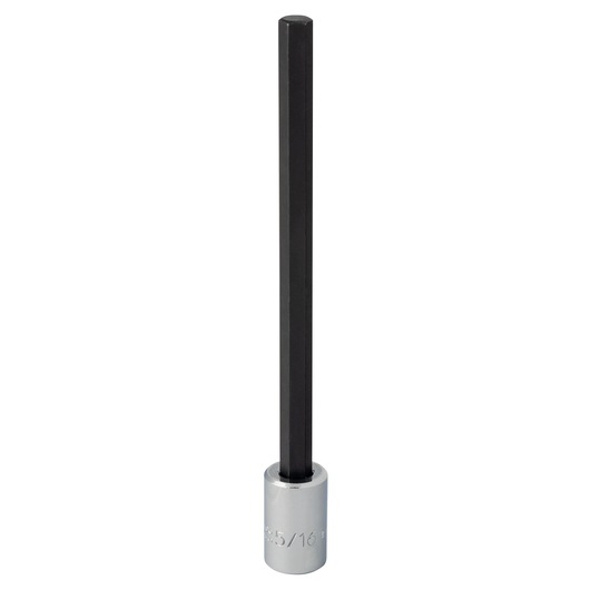 PROTO J49905/16XL long hex bit socket with black hex shaft and silver base, product photo on white background.