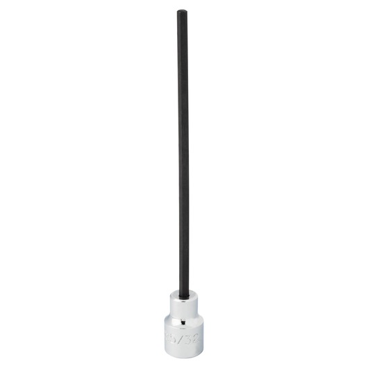 PROTO J49905/32XL hex bit socket with long black hex shaft and chrome base, front angle on white background.