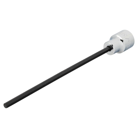 Photo of PROTO J49905/32XL long hex bit socket with chrome socket and black hex shaft on white background.