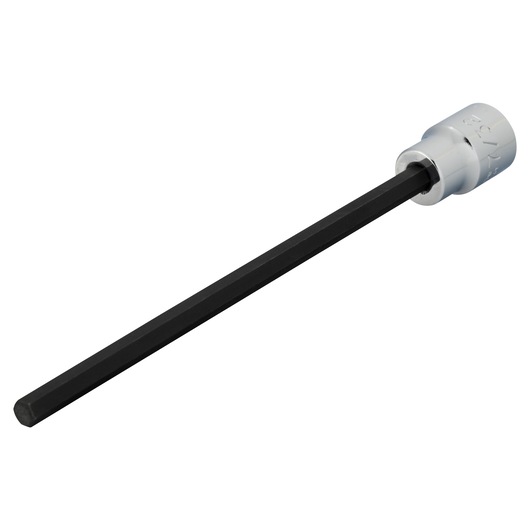 PROTO J49907/32XL hex bit socket, long black hex shaft, silver base, side angle on white background.