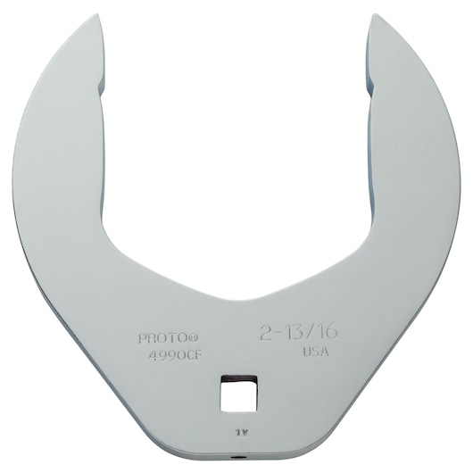PROTO J4990CF crowfoot wrench silver finish front angle, open-end head and square drive opening.