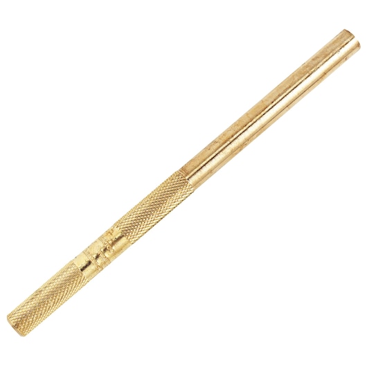 PROTO J49920 brass drift punch tool with knurled grip, side angle on white background.