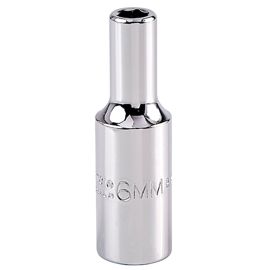 PROTO J5006MH chrome 6mm deep socket, photographed upright on white background.