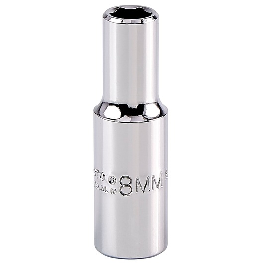 PROTO J5008MH chrome 8mm deep socket, front angle on white background.