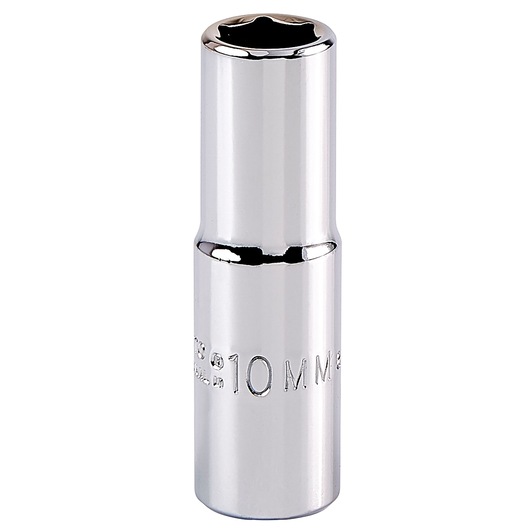 PROTO J5010MH chrome deep socket, 10 mm size, photographed upright on white background.