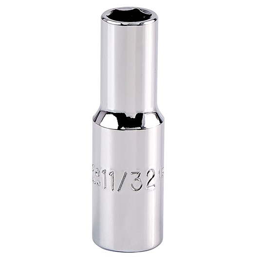 PROTO J5011H chrome socket, 11/32 inch, front angle, on white background.