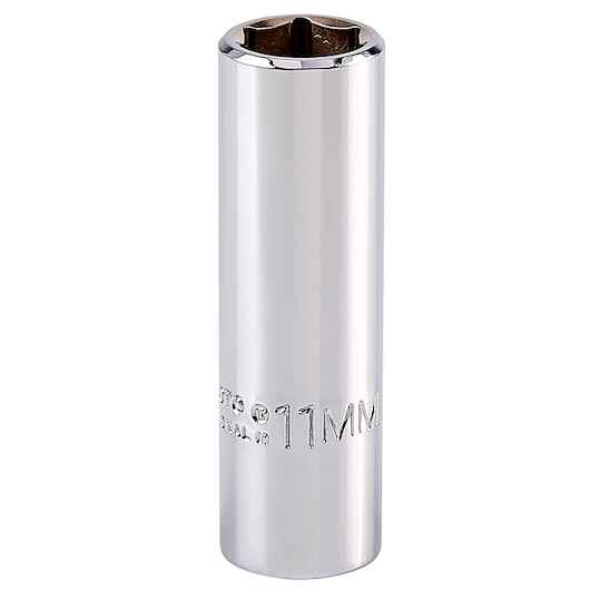 PROTO J5011MH chrome 11mm deep socket with six-point design, upright angle on white background.