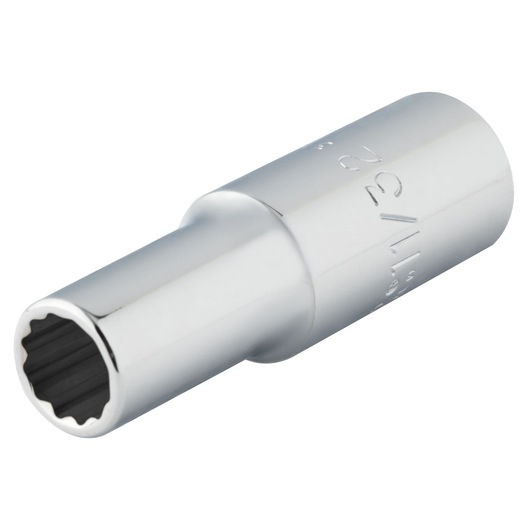 PROTO J5011 chrome finish 12-point deep socket, angled view on white background.