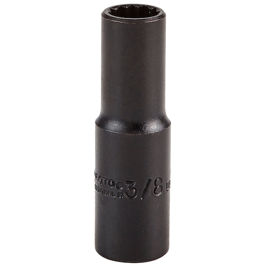 PROTO J5012B black deep socket, 3/8 inch, front angle on white background.