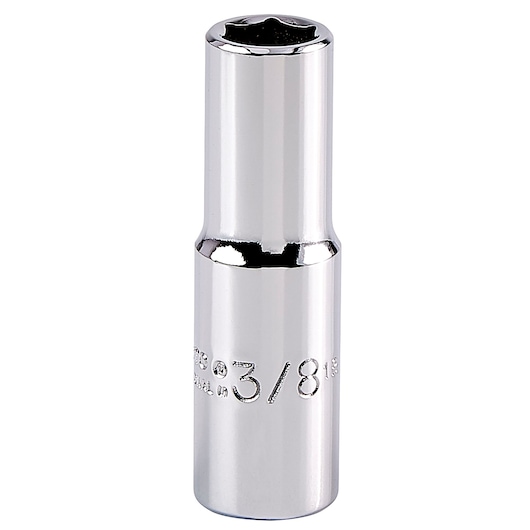 PROTO J5012H chrome deep socket, 3/8 inch size, photographed upright on white background.