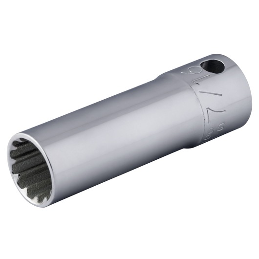 PROTO J5014DPL polished chrome deep socket, 12-point design, front angle on white background.