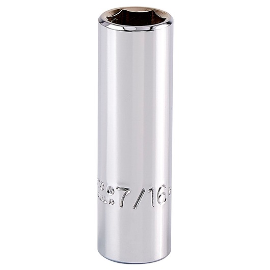 PROTO J5014H chrome deep socket 7/16 inch, tool photography, front angle on white background.