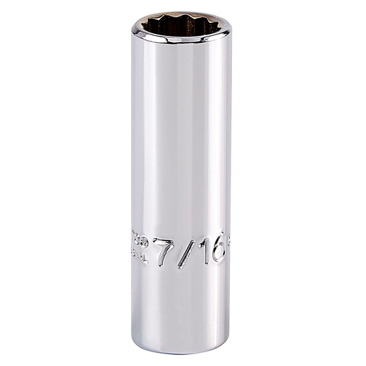 PROTO chrome 7/16 inch deep socket, SKU J5014, photographed on white background, tall cylindrical shape.