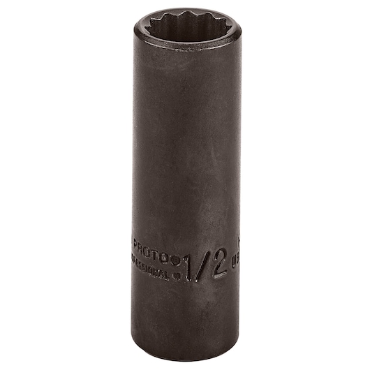 PROTO J5016B black 12-point deep socket, front angle, photography on white background.