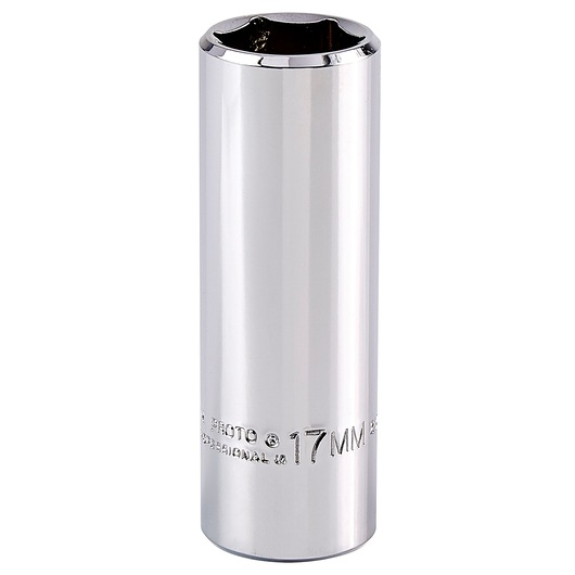 PROTO J5017MH chrome deep socket, 17mm, vertical front angle on white background.