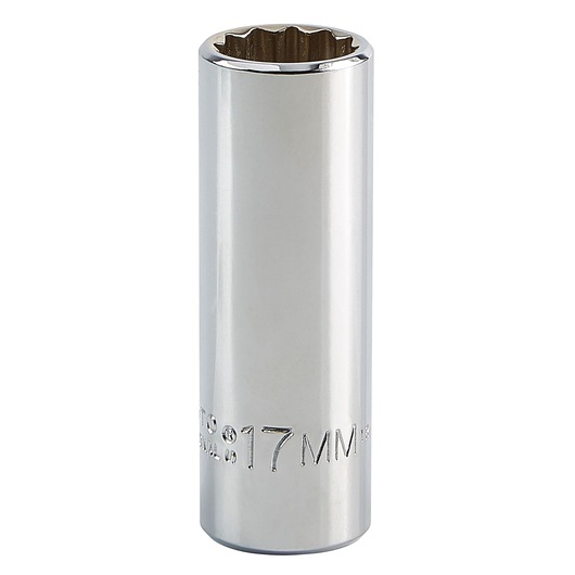 PROTO J5017M chrome 12-point deep socket, 17mm size, upright angle on white background.